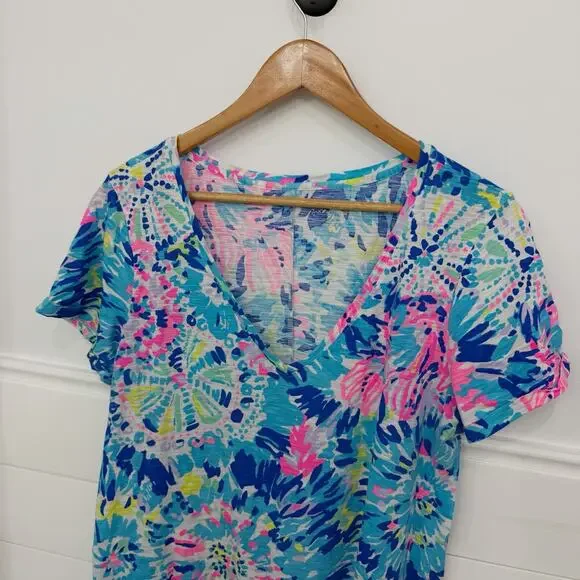Lilly Pulitzer Jessica Colorful V Neck T Shirt Dress Short Sleeve Size XL - Picture 2 of 6
